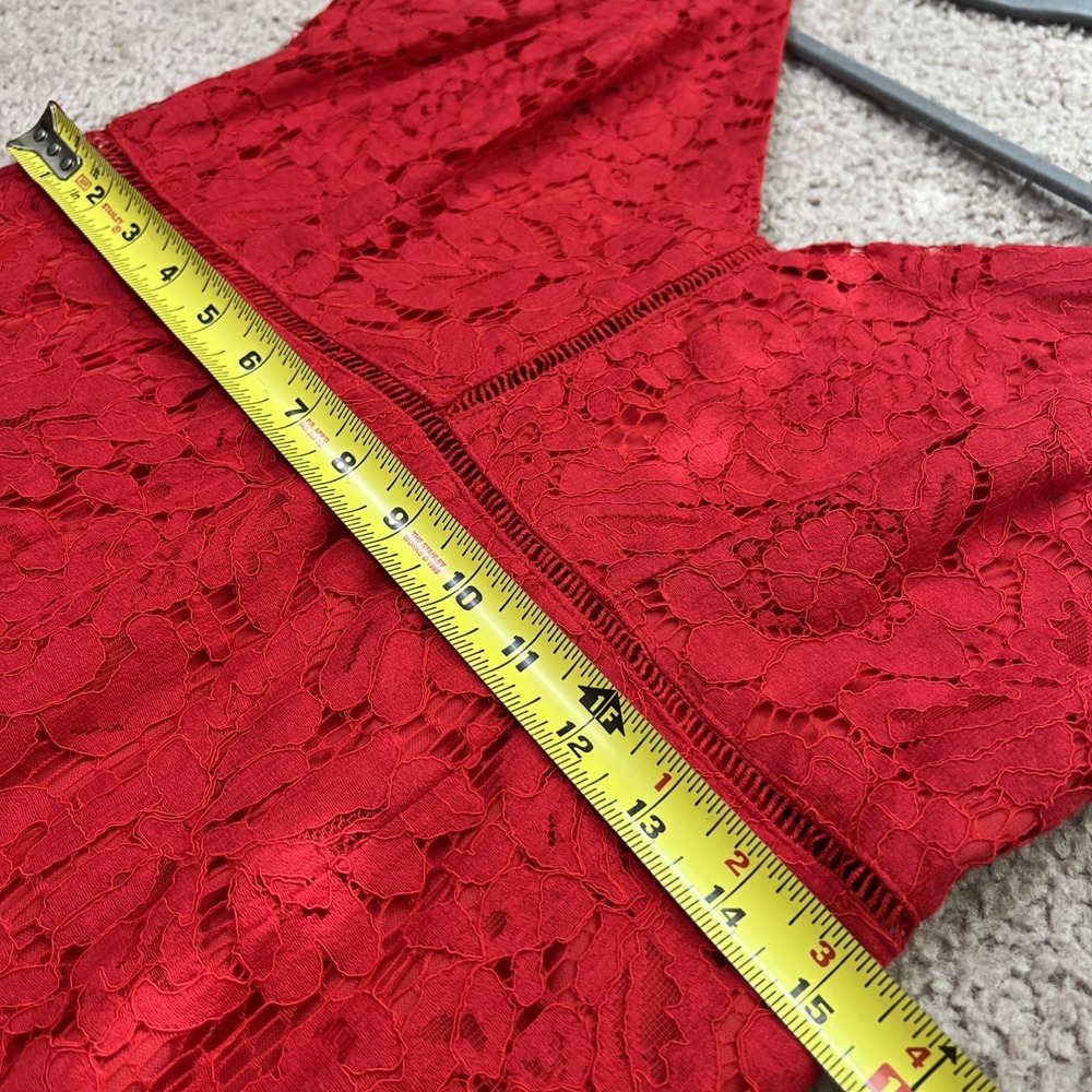 ASTR Red Lace A Line Midi Dress Sleeveless Fit & Flare Large Open Knit Romantic - Picture 6 of 11